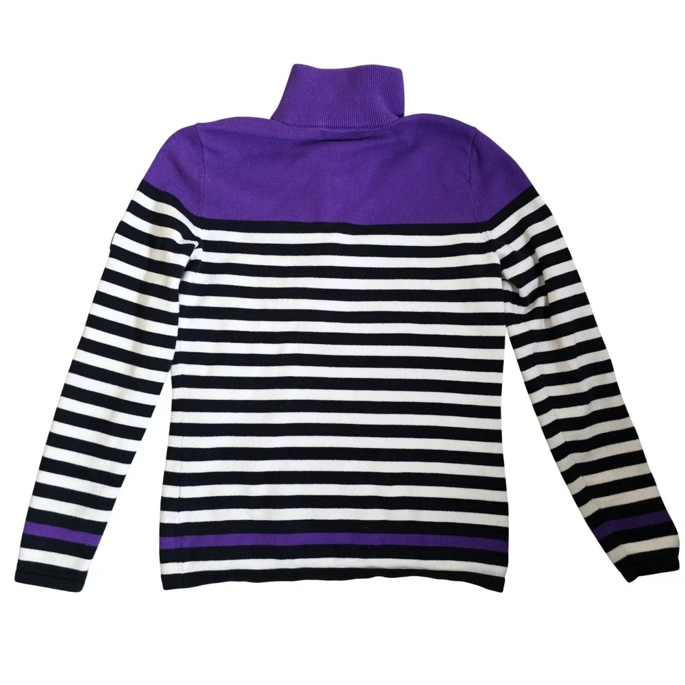 Lauren Ralph Lauren Quarter Zip Sweater Women Medium‎ Purple Striped Nautical